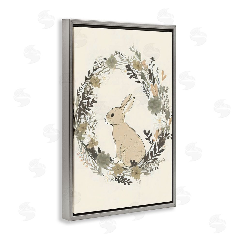 Creative Studio Pastoral Bunny Wreath Gray Floating Frame Canvas Wall Art Print