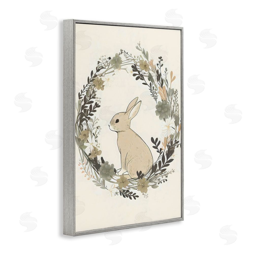 Creative Studio Pastoral Bunny Wreath Gray Framed Giclee Wall Art Print