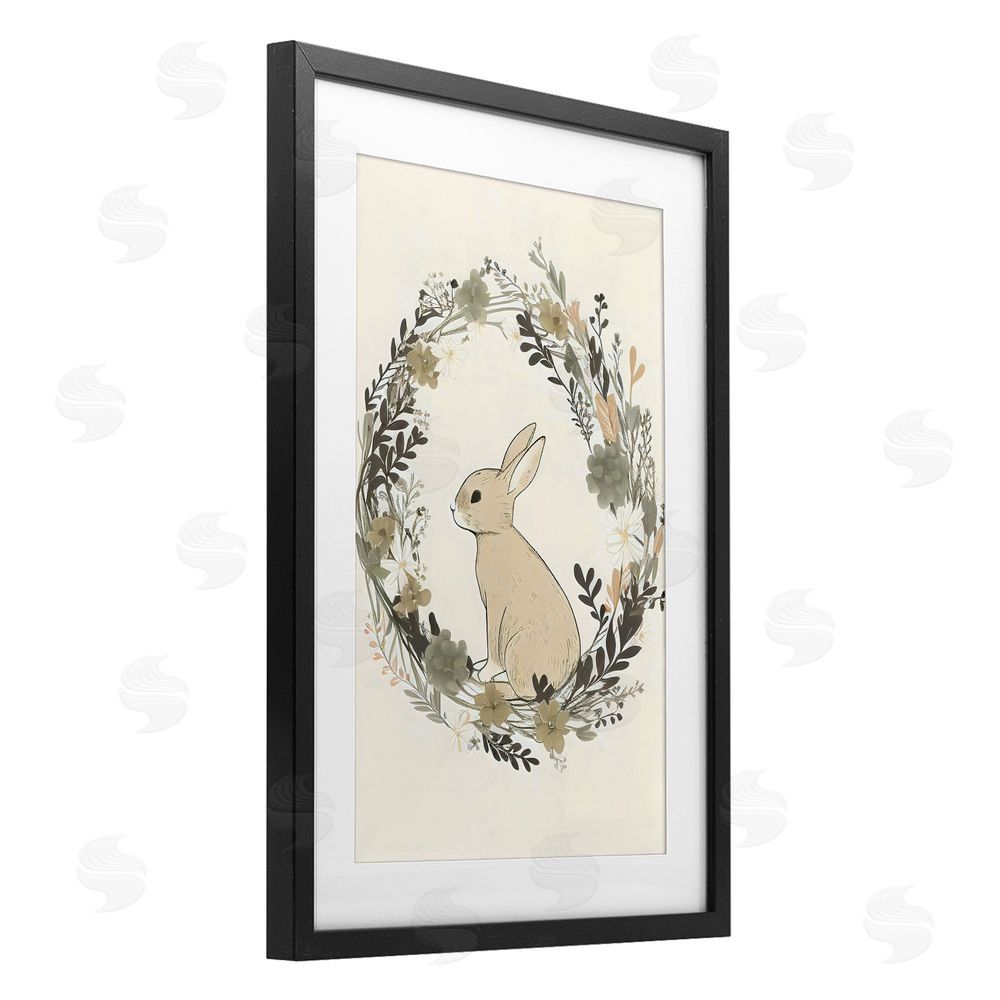 Creative Studio Pastoral Bunny Wreath Black Framed Print Under Glass Wall Art