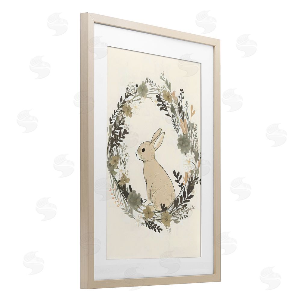Creative Studio Pastoral Bunny Wreath Brown Framed Print Under Glass Wall Art