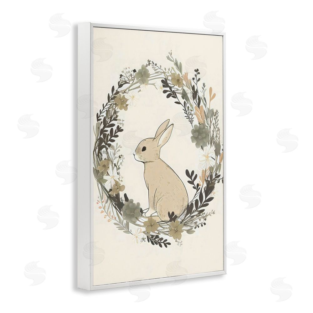 Creative Studio Pastoral Bunny Wreath White Framed Giclee Wall Art Print