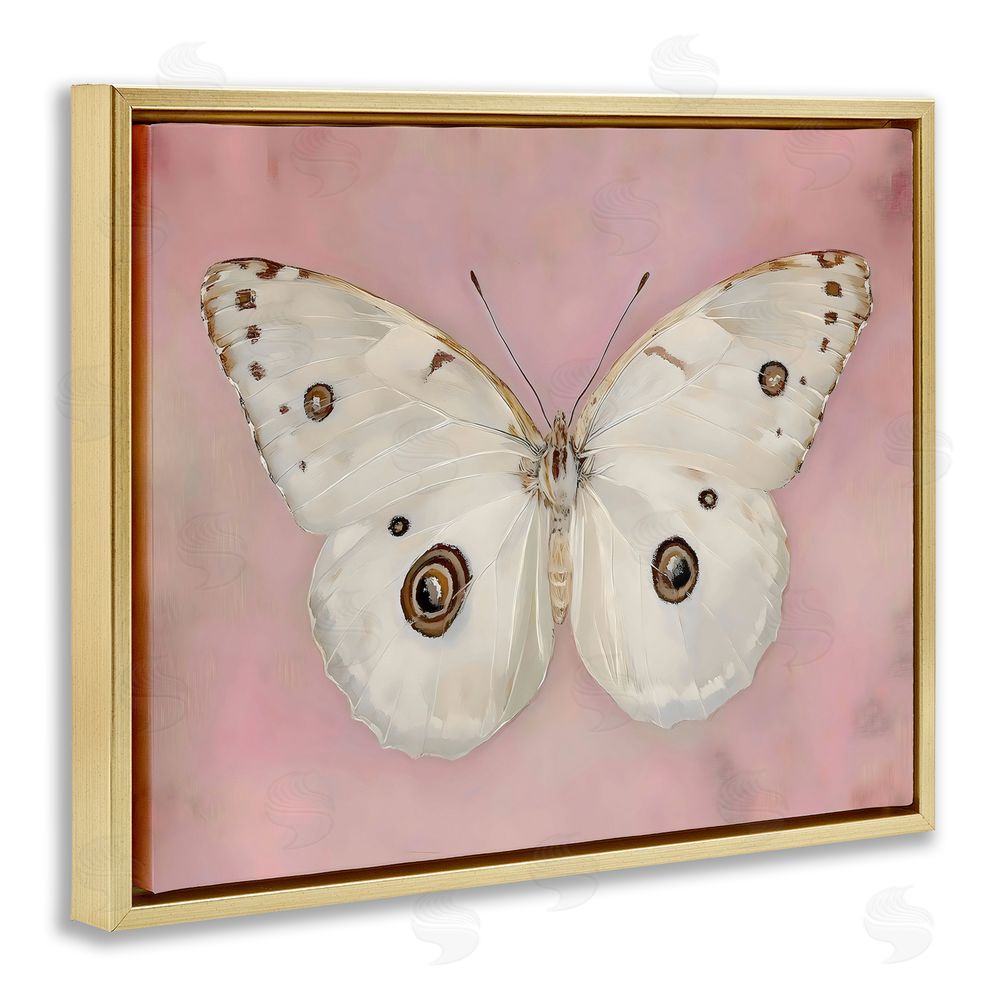 Arlington Prints Gossamer Butterfly on Blush Background Gold Floating Framed Canvas Wall Art