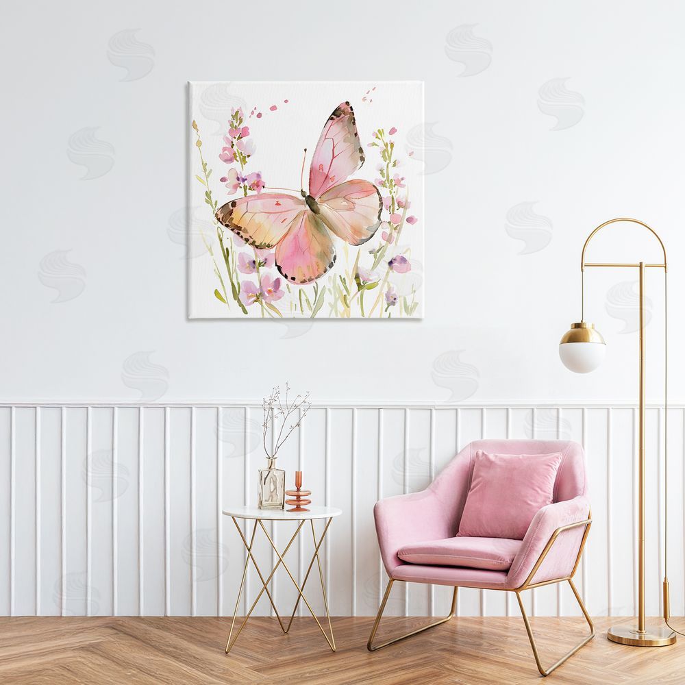 Creative Studio Colorful Spring Butterfly Pink Stretched Canvas Wall Art in Room