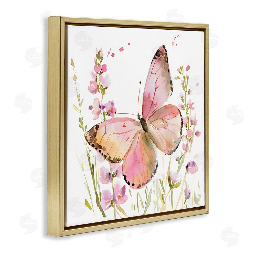 Creative Studio Colorful Spring Butterfly Pink Gold Floating Frame Canvas Wall Art Print
