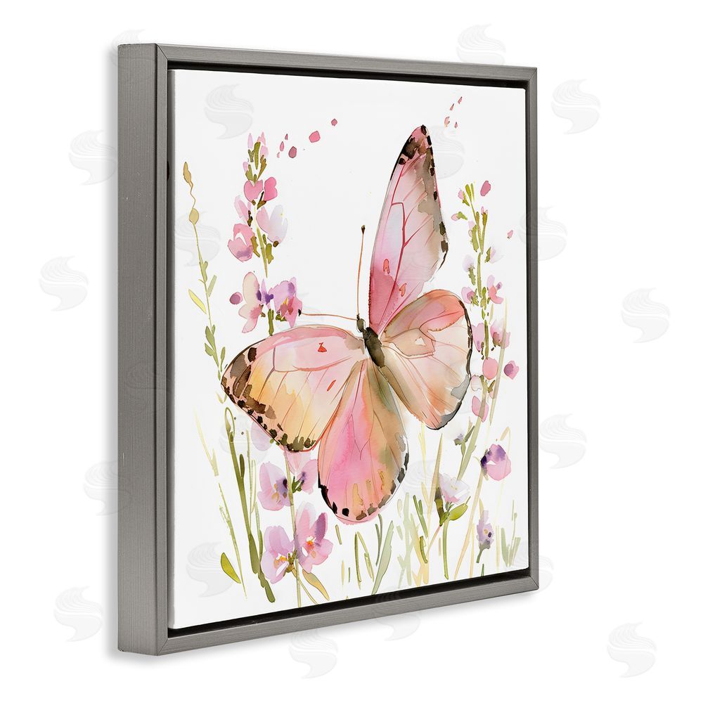Creative Studio Colorful Spring Butterfly Pink Gray Floating Frame Canvas Wall Art Print