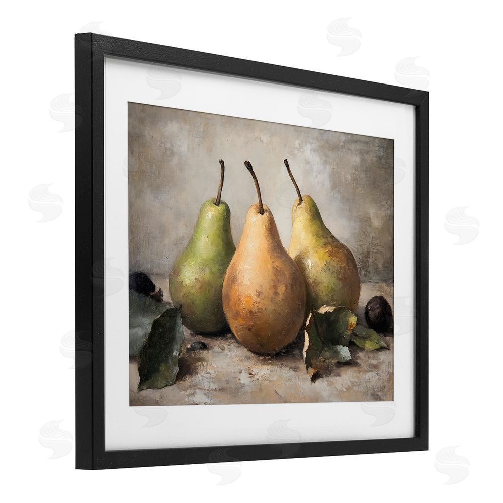 Franklyn Gregory Pear Still Life Setting Black Framed Print Under Glass with White Mat Wall Art