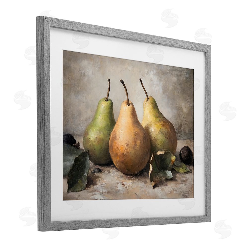Franklyn Gregory Pear Still Life Setting Gray Framed Print Under Glass with White Mat Wall Art