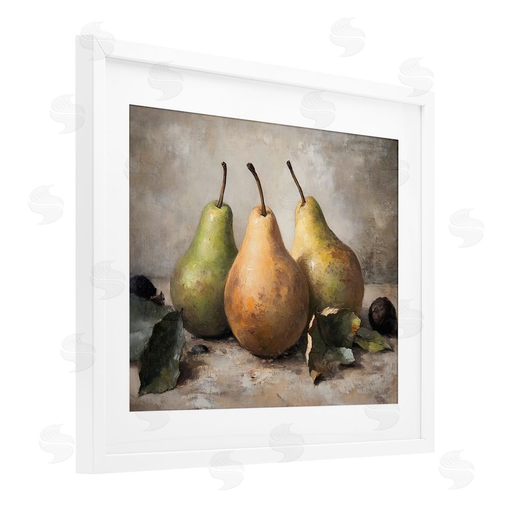 Franklyn Gregory Pear Still Life Setting White Framed Print Under Glass with Mat Wall Art
