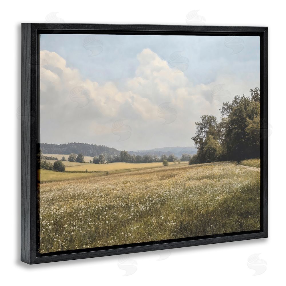 Franklyn Gregory Summer Landscape Cloudy Meadow Black Floating Framed Canvas Wall Art Print