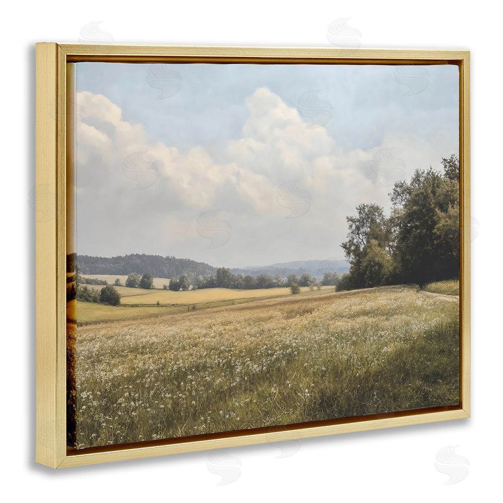 Franklyn Gregory Summer Landscape Cloudy Meadow Gold Floating Framed Canvas Wall Art Print