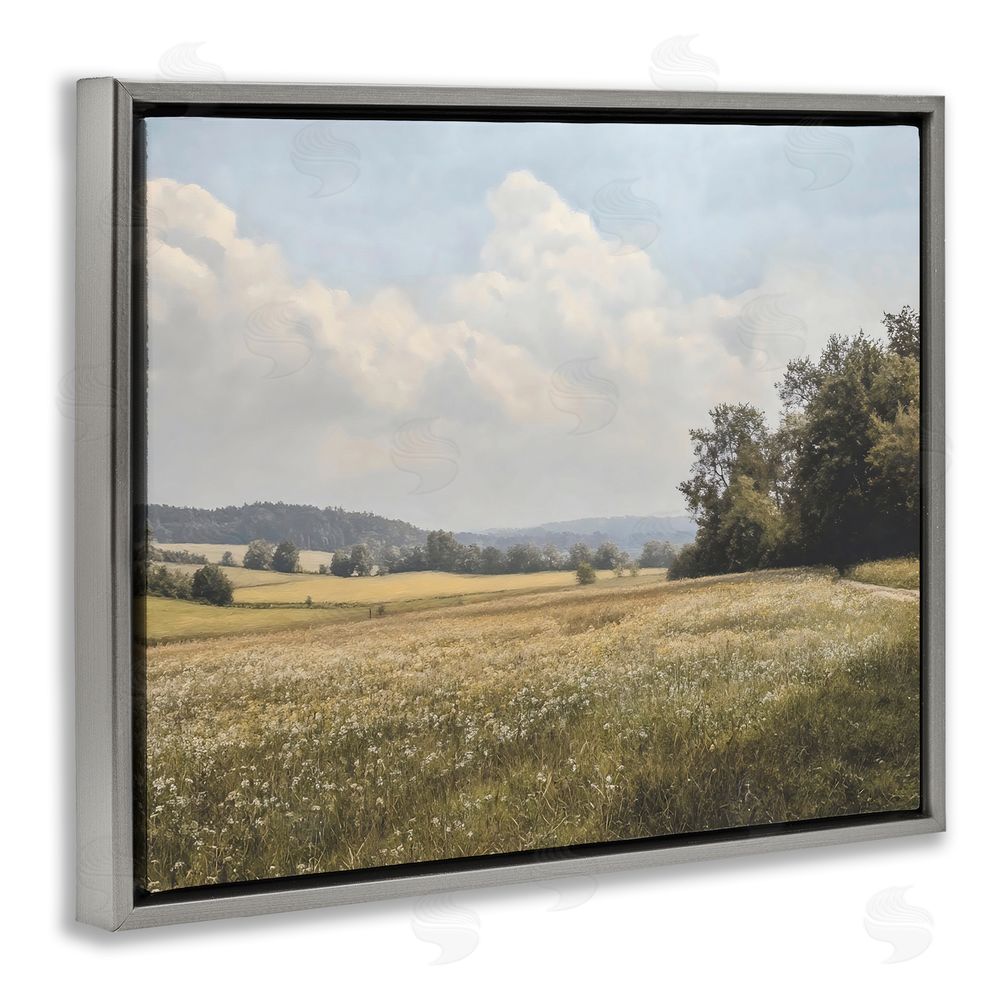 Franklyn Gregory Summer Landscape Cloudy Meadow Gray Floating Framed Canvas Wall Art Print