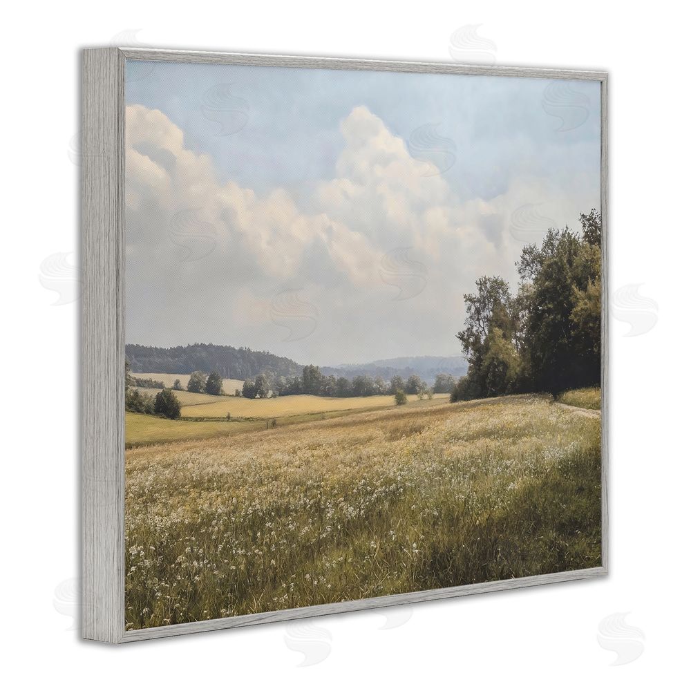Franklyn Gregory Summer Landscape Cloudy Meadow Gray Framed Giclee Wall Art Print