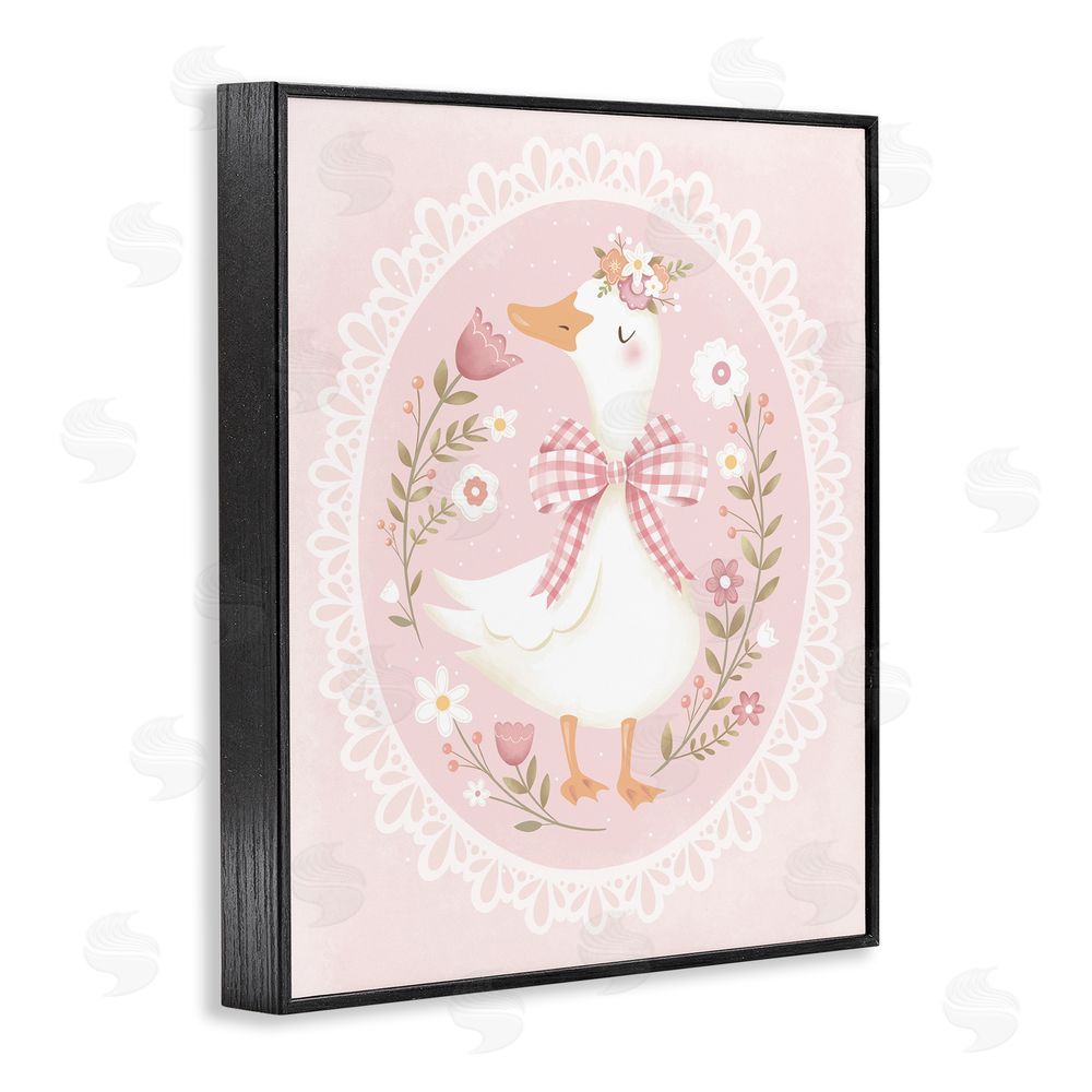 Penny Aguilera Pink Floral Spring Goose Black Framed Giclee Wall Art Print