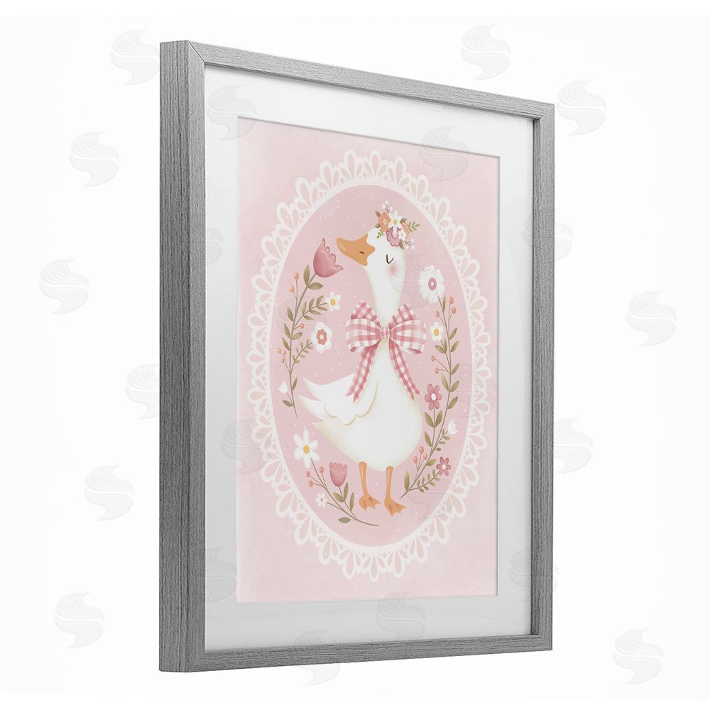 Penny Aguilera Pink Floral Spring Goose Gray Framed Print Under Glass Wall Art
