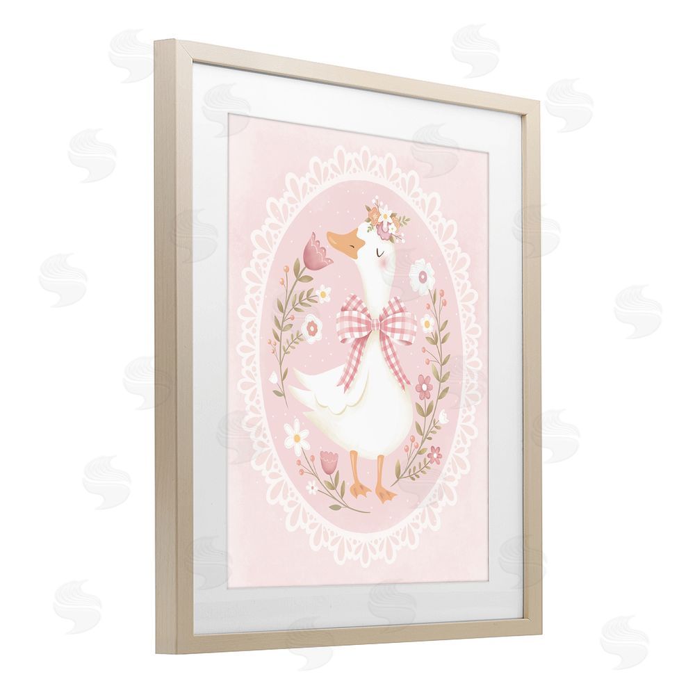 Penny Aguilera Pink Floral Spring Goose Brown Framed Print Under Glass Wall Art