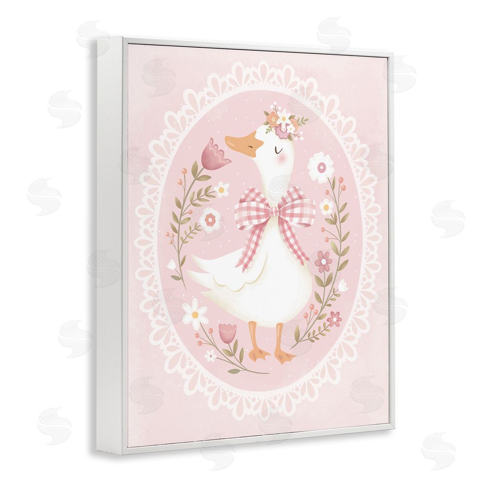 Penny Aguilera Pink Floral Spring Goose White Framed Giclee Wall Art Print