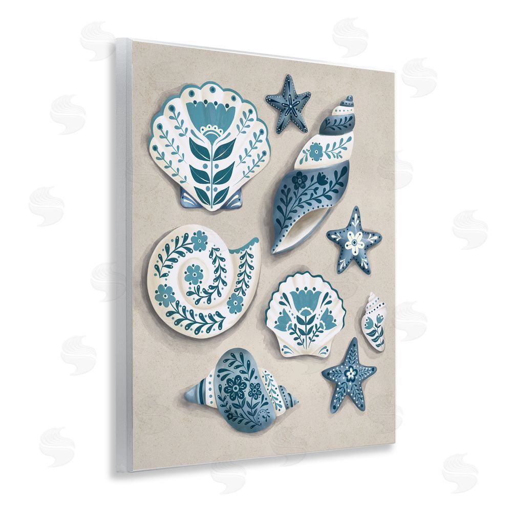 Penny Aguilera Teal Nautical Floral Seashells Wall Plaque Printed Art