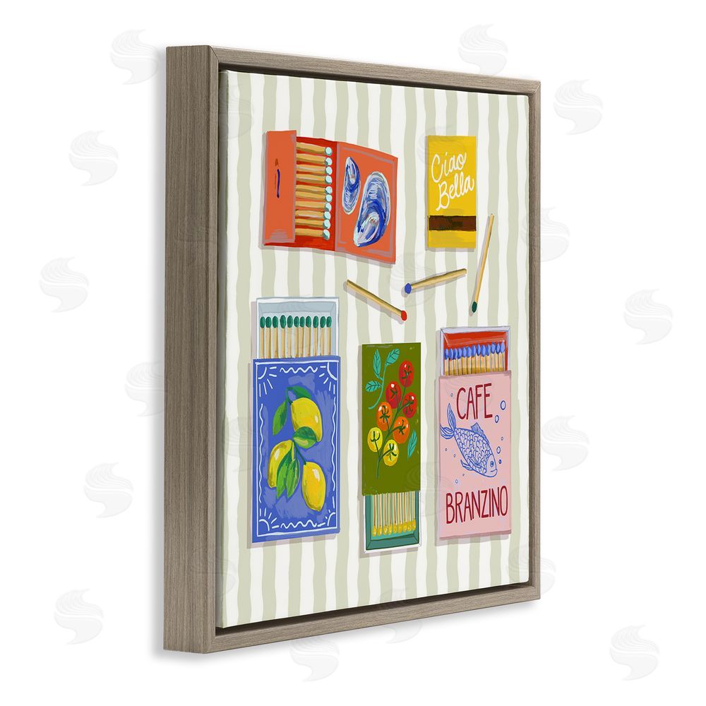 Rachel Nerney Ciao Bella Seaside Matchboxes Brown Floating Frame Canvas Wall Art Print