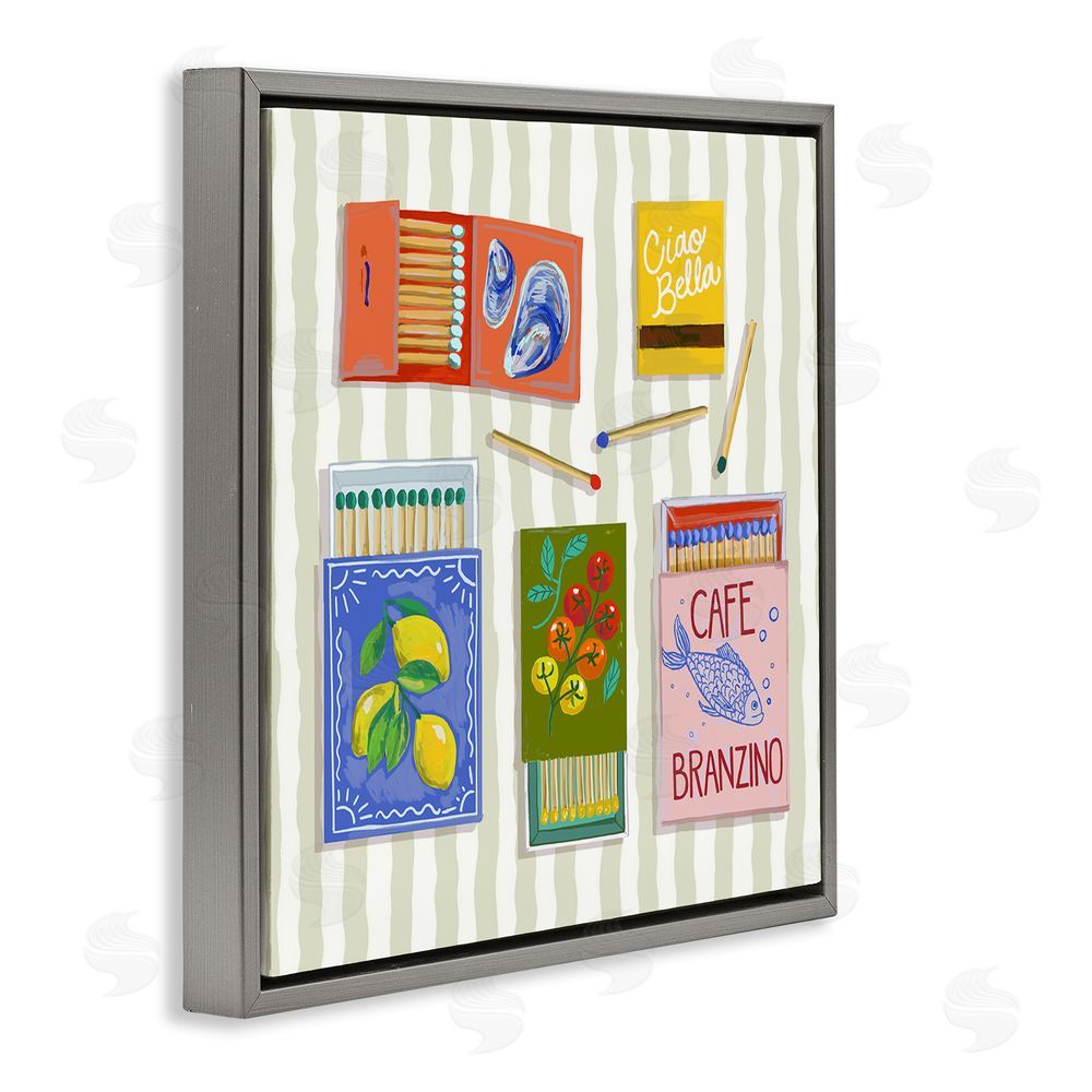 Rachel Nerney Ciao Bella Seaside Matchboxes Gray Floating Frame Canvas Wall Art Print