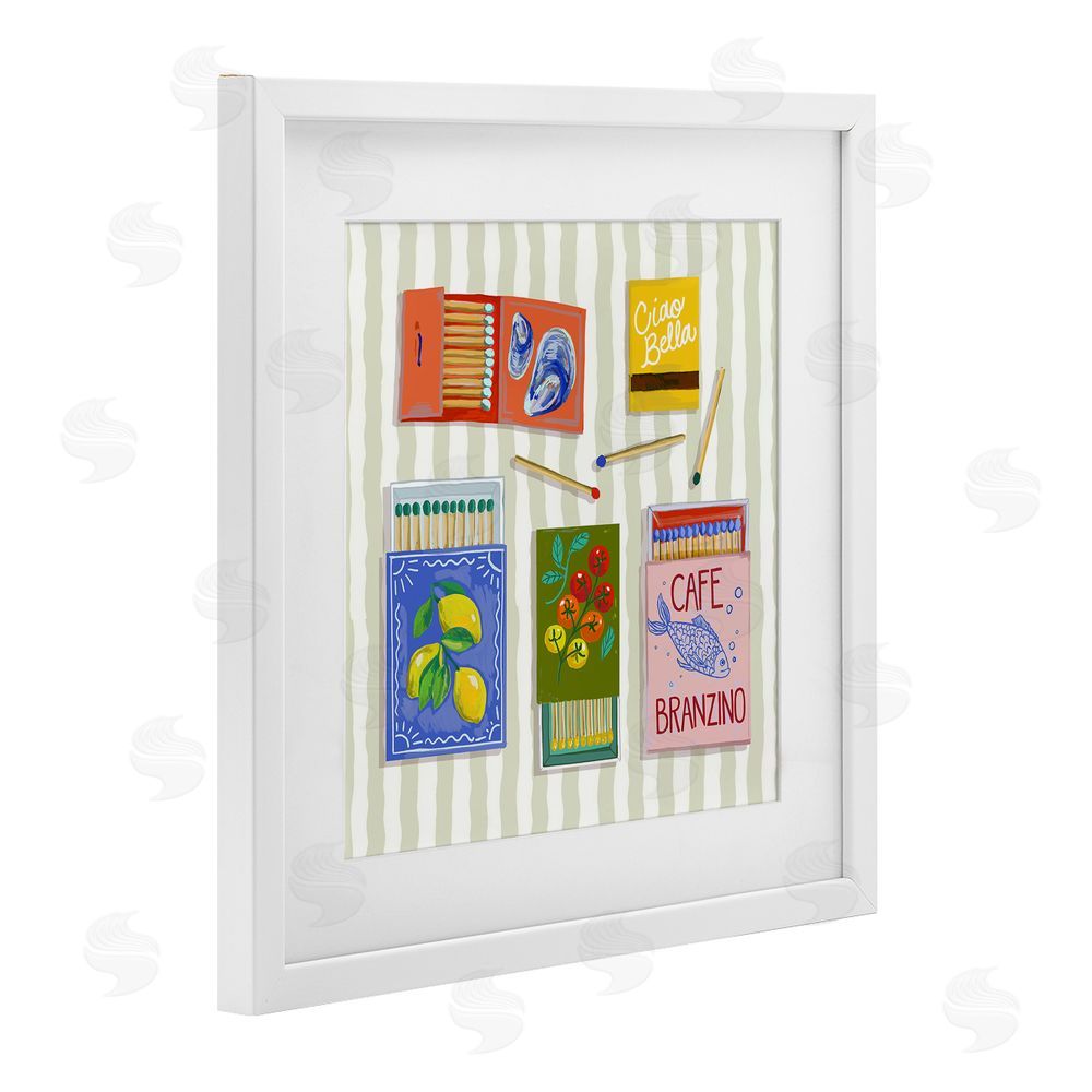 Rachel Nerney Ciao Bella Seaside Matchboxes White Framed Print Under Glass Wall Art