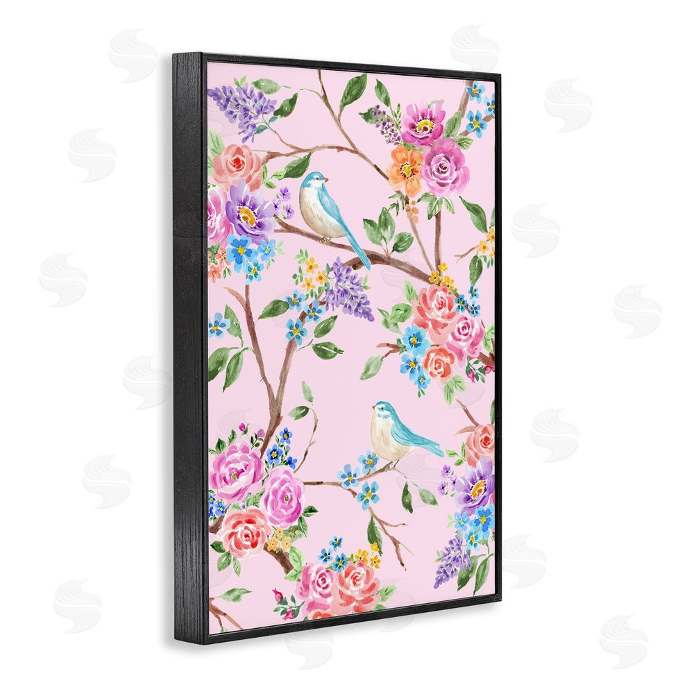 Corinne Haig Pink & Blue Spring Florals Black Framed Giclee Wall Art Print