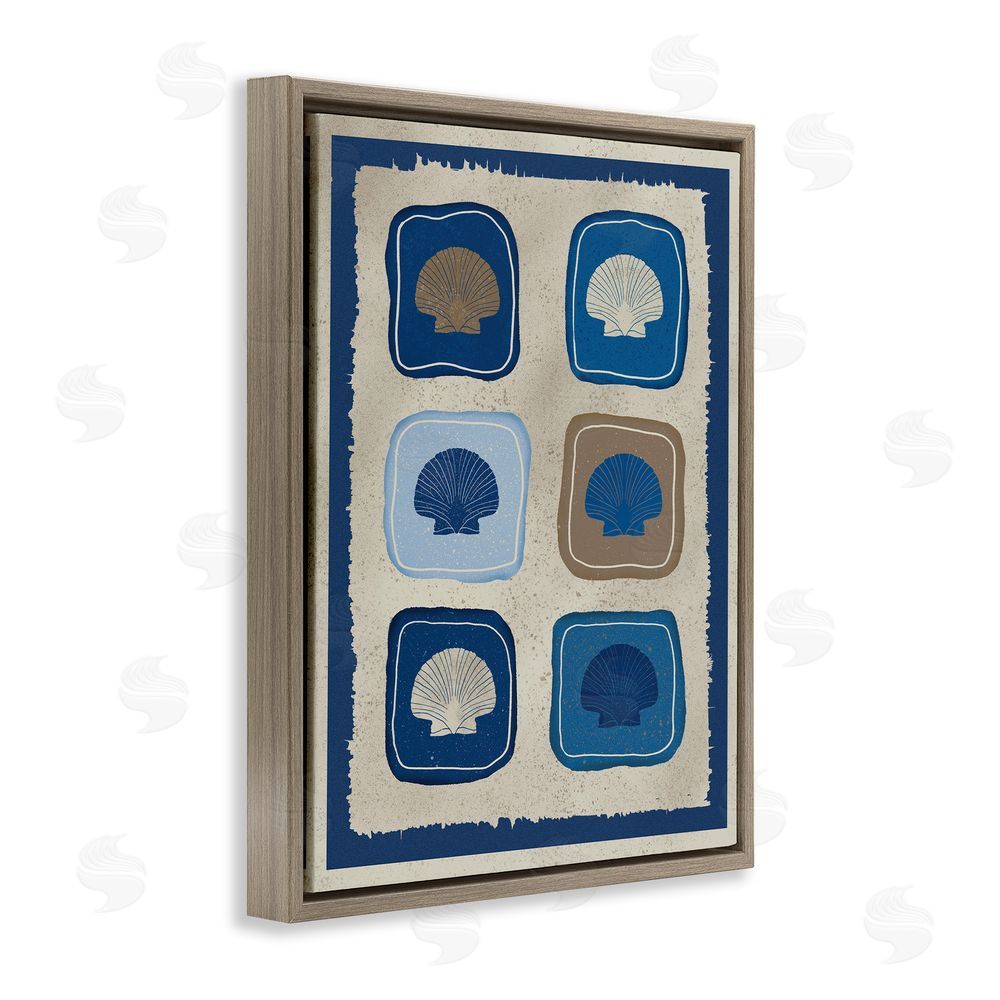 Julia Frost Nautical Block Shells Brown Floating Frame Canvas Wall Art Print