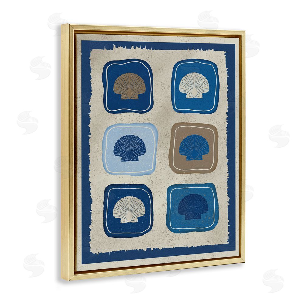 Julia Frost Nautical Block Shells Gold Floating Frame Canvas Wall Art Print