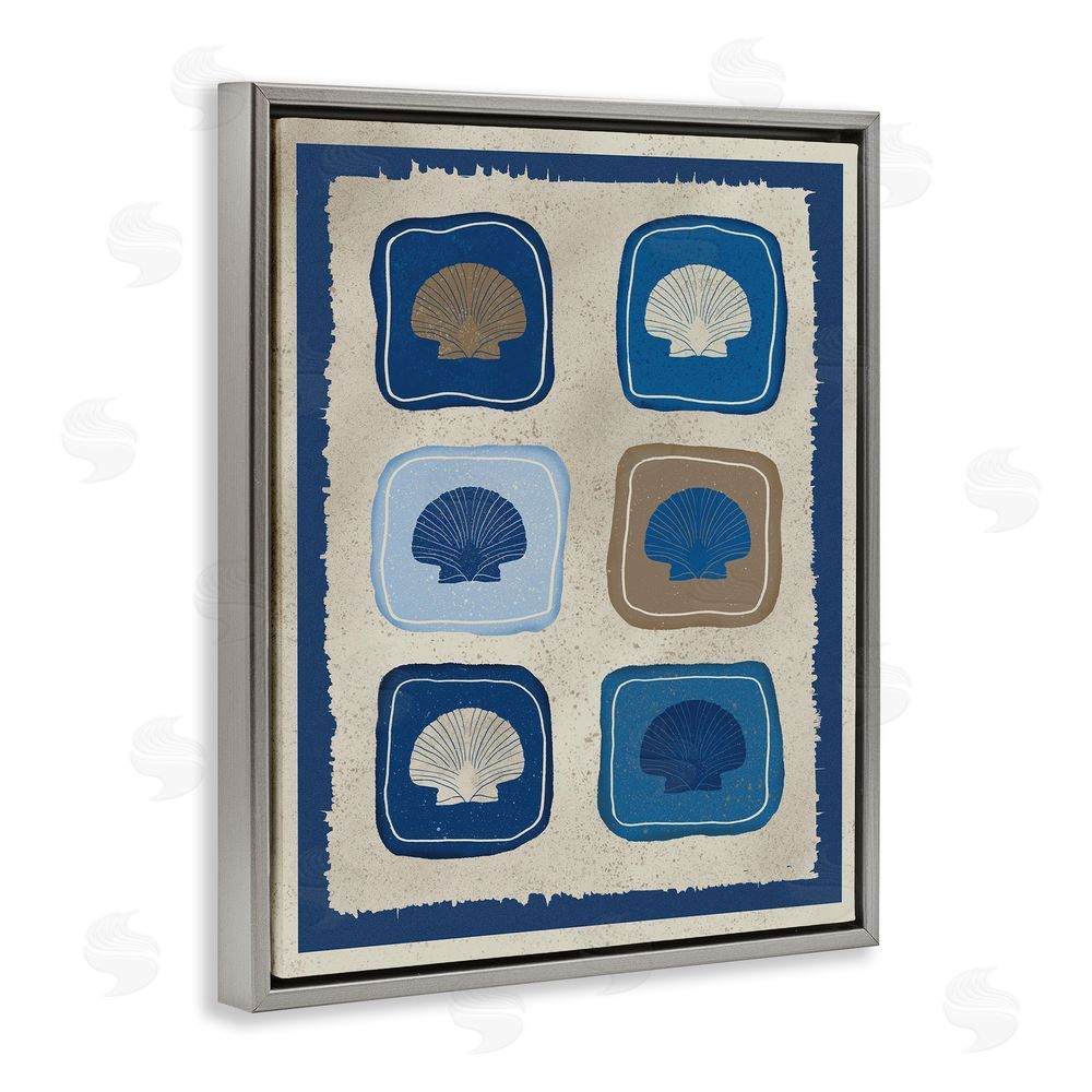 Julia Frost Nautical Block Shells Gray Floating Frame Canvas Wall Art Print