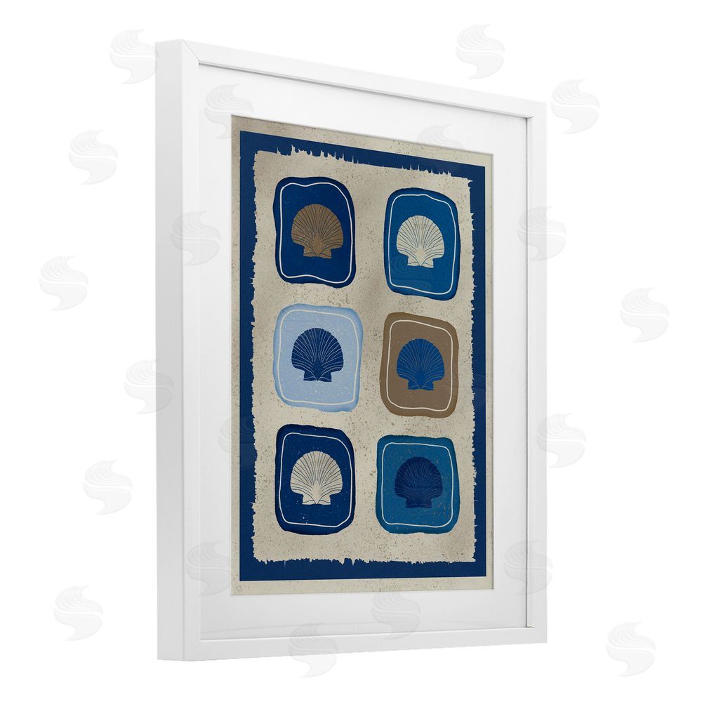 Julia Frost Nautical Block Shells White Framed Print Under Glass Wall Art