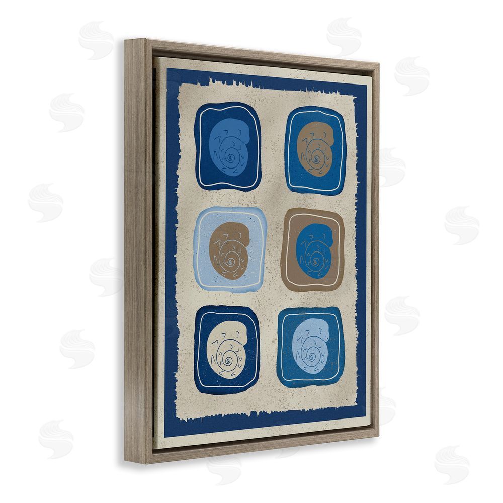 Julia Frost Blue Blocked Nautilus Brown Floating Frame Canvas Wall Art Print