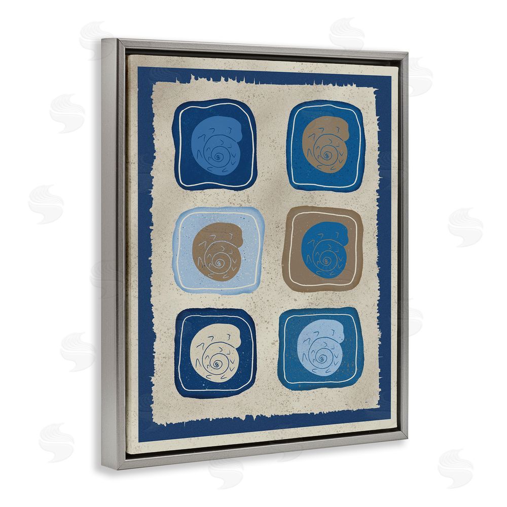 Julia Frost Blue Blocked Nautilus Gray Floating Frame Canvas Wall Art Print