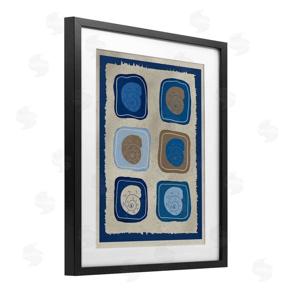 Julia Frost Blue Blocked Nautilus Black Framed Print Under Glass Wall Art