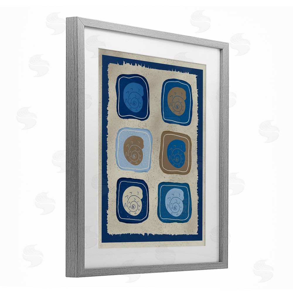 Julia Frost Blue Blocked Nautilus Gray Framed Print Under Glass Wall Art