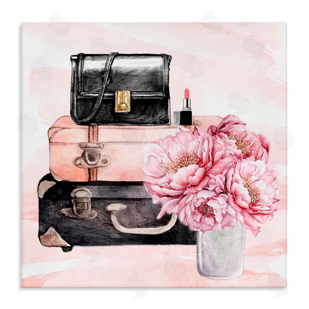 Kim Allen Glam Time Suitcase & Flowers Canvas Wall Art Print