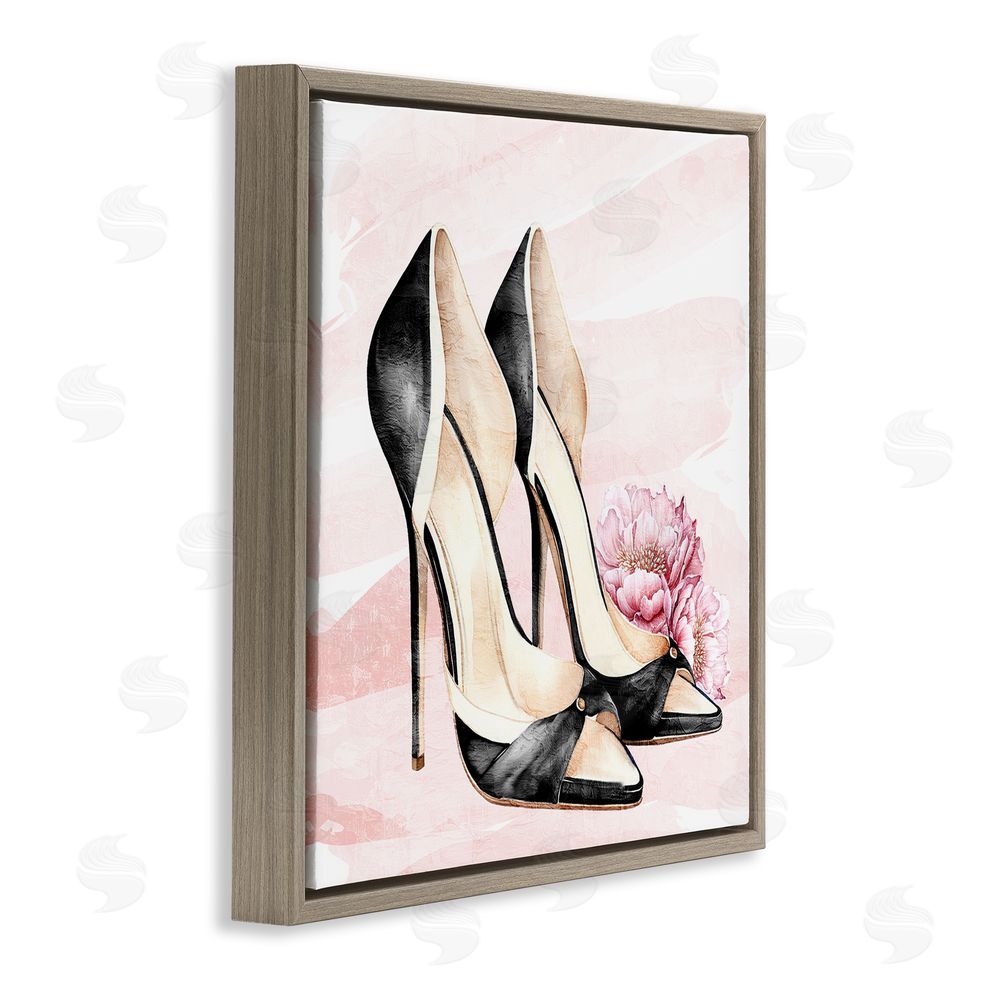 Kim Allen Glam Time Heels Brown Floating Frame Canvas Wall Art Print