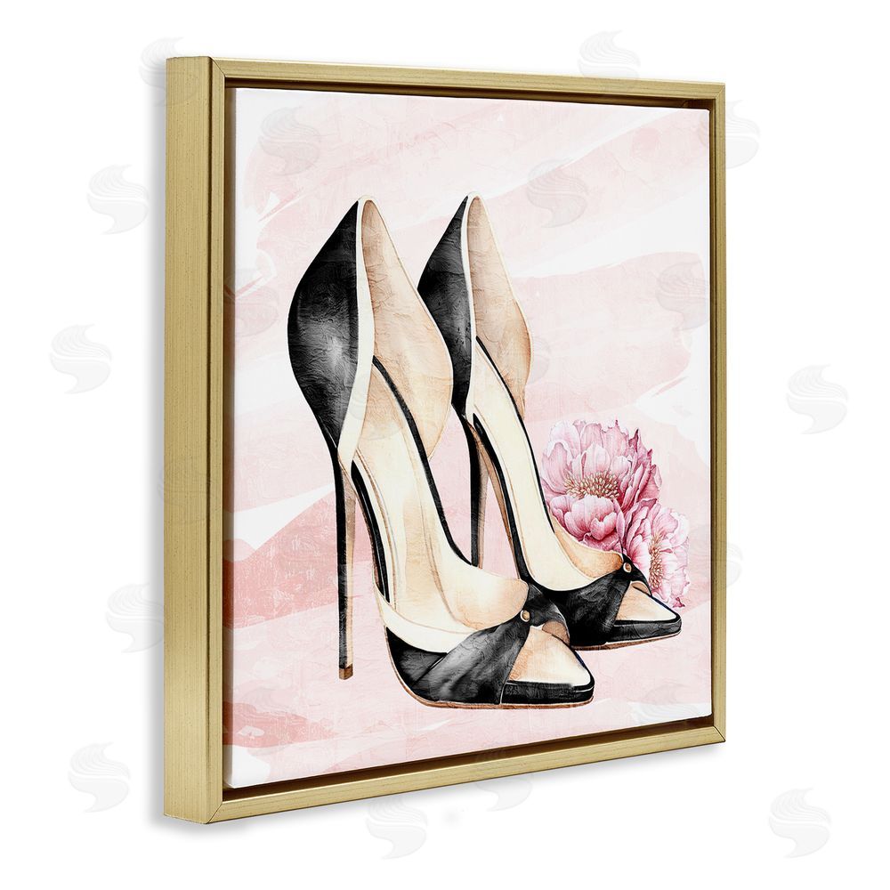 Kim Allen Glam Time Heels Gold Floating Frame Canvas Wall Art Print