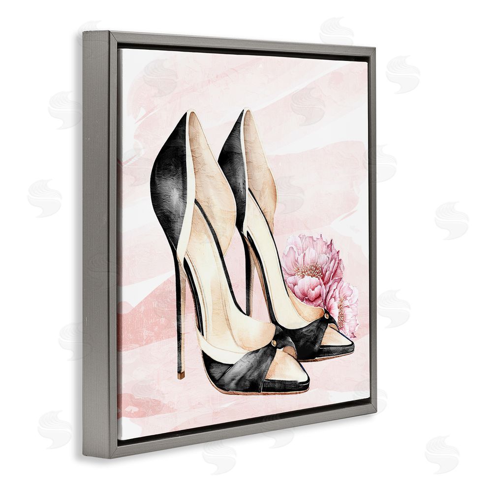 Kim Allen Glam Time Heels Gray Floating Frame Canvas Wall Art Print