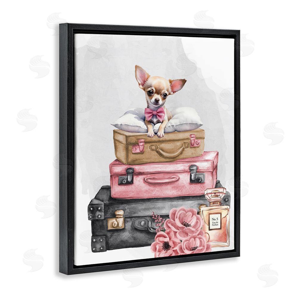 Kim Allen Trendy Pup Travel Black Floating Frame Canvas Wall Art Print