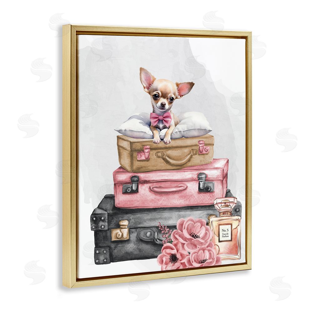 Kim Allen Trendy Pup Travel Gold Floating Frame Canvas Wall Art Print