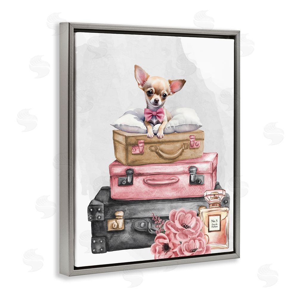 Kim Allen Trendy Pup Travel Gray Floating Frame Canvas Wall Art Print