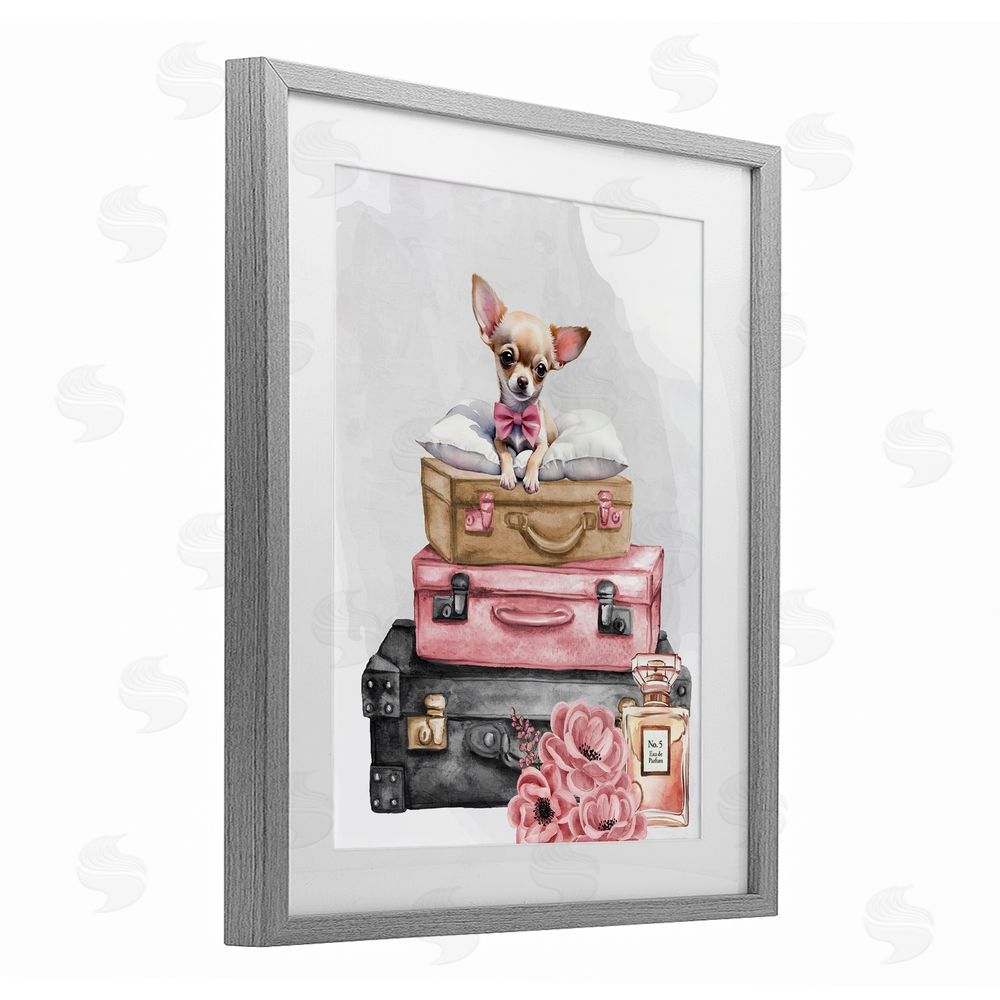 Kim Allen Trendy Pup Travel Gray Framed Print Under Glass Wall Art