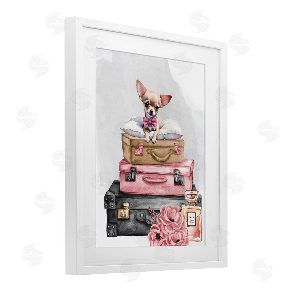Kim Allen Trendy Pup Travel White Framed Print Under Glass Wall Art