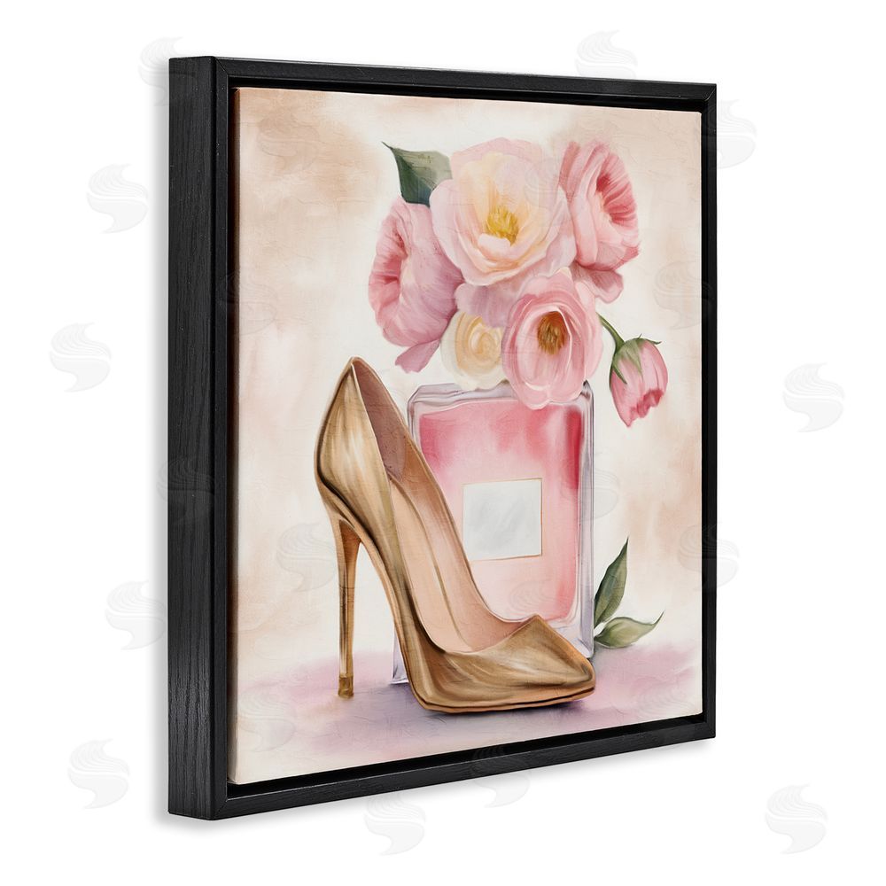 Kim Allen Pink Beauty Heel & Flowers Black Floating Frame Canvas Wall Art Print