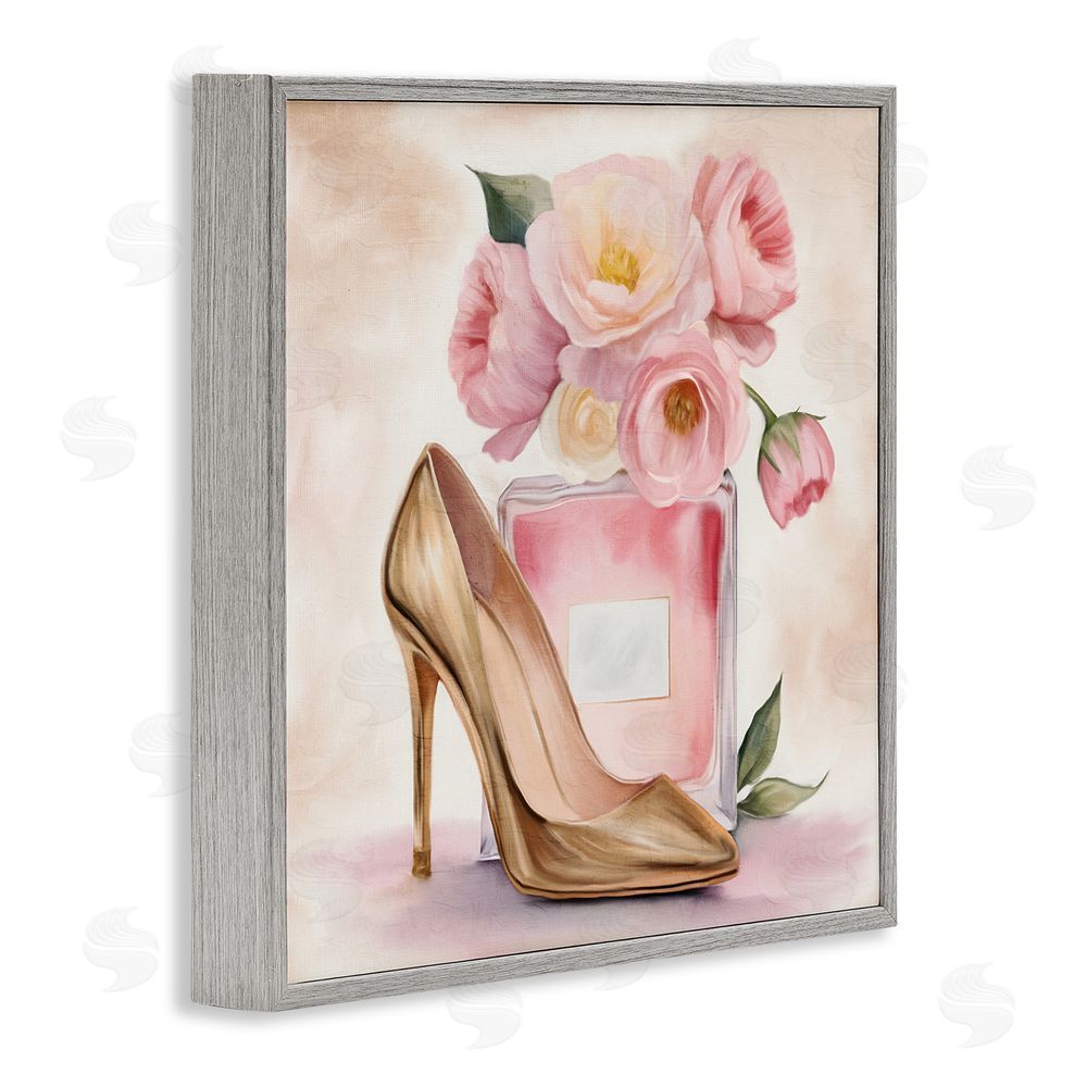 Kim Allen Pink Beauty Heel & Flowers Gray Framed Giclee Wall Art Print