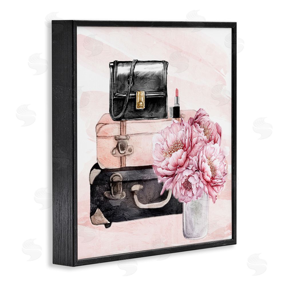 Kim Allen Glam Time Stacked Bags Black Framed Giclee Wall Art Print