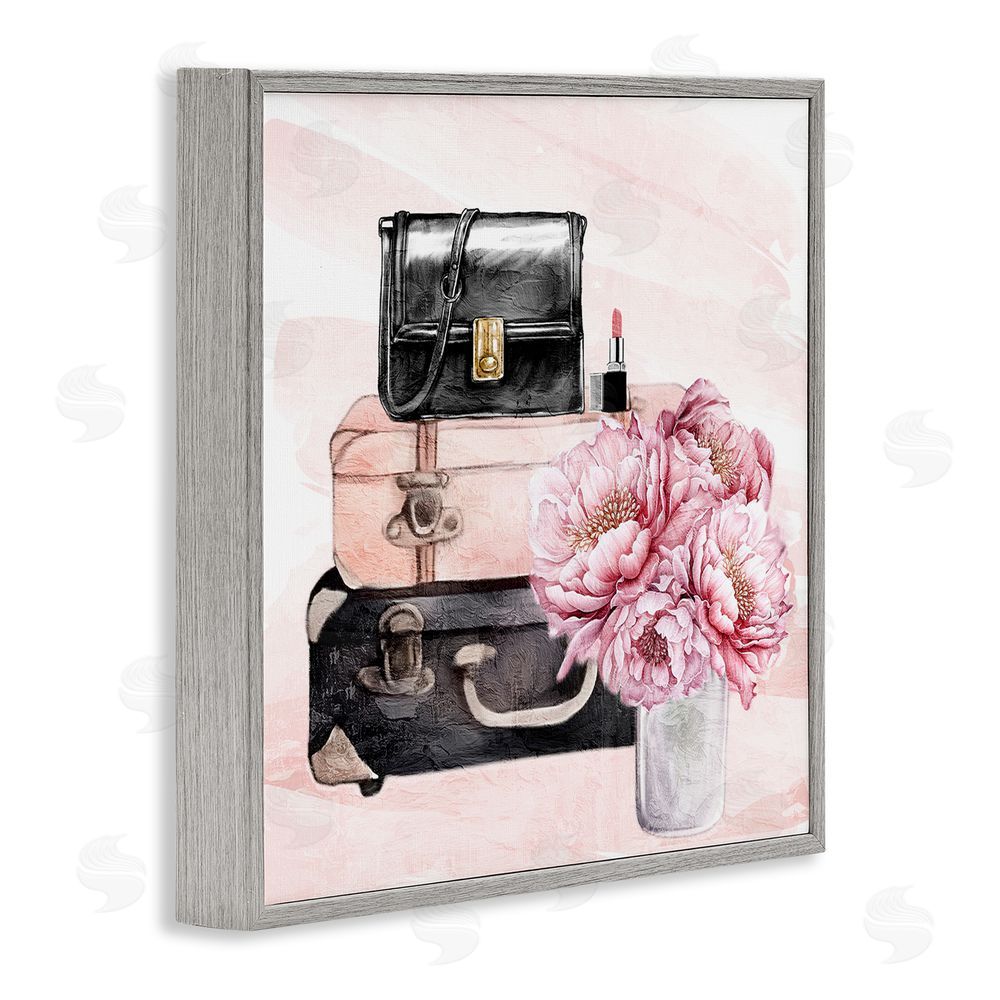Kim Allen Glam Time Stacked Bags Gray Framed Giclee Wall Art Print