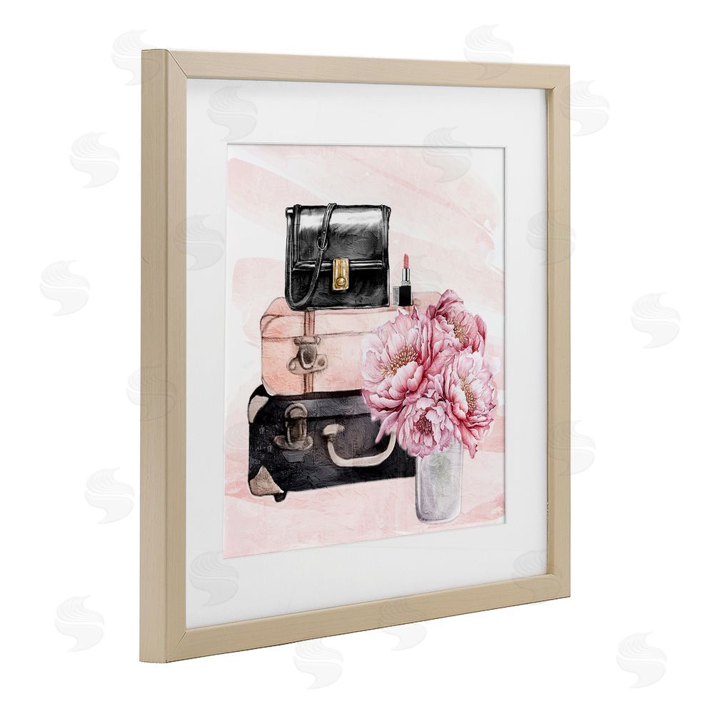 Kim Allen Glam Time Stacked Bags Brown Framed Print Under Glass Wall Art