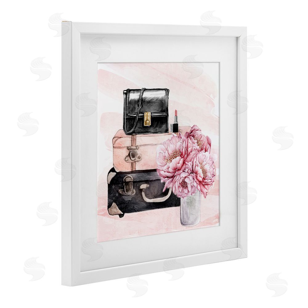 Kim Allen Glam Time Stacked Bags White Framed Print Under Glass Wall Art