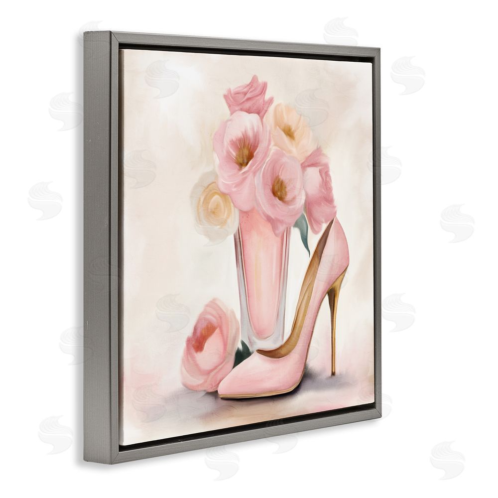 Kim Allen Pink Beauty Bouquet Gray Floating Frame Canvas Wall Art Print