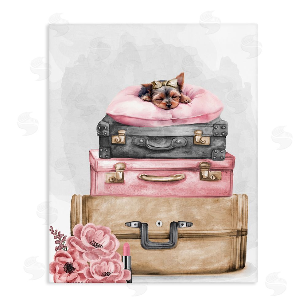 Kim Allen Sleepy Pup Travel Stretched Canvas Wall Art Print